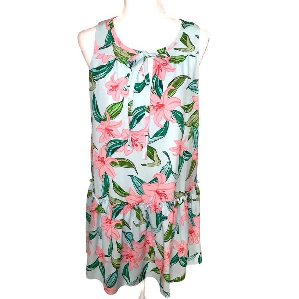C & E Tie-Neck Floral Print Mini Dress - S